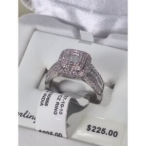 925 Sterling Silver CZ Halo Ring Baguette Cluster Size 7 Bridal Statement NIB